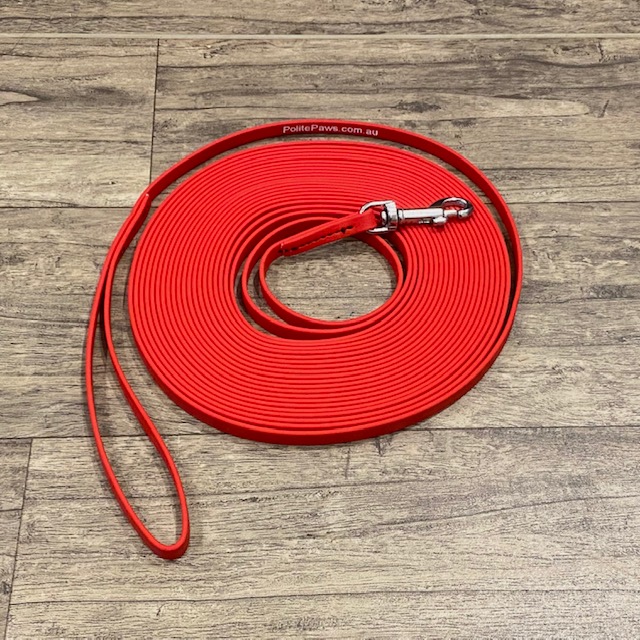 10m Red Biothane Long Lead - Small Stainless Steel Snap