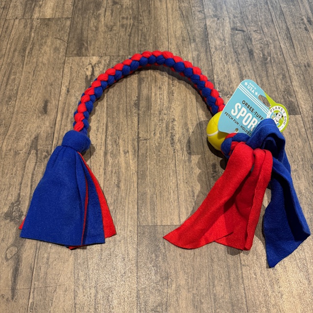 Fleece Chasey Ball Tug (Blue and Red)